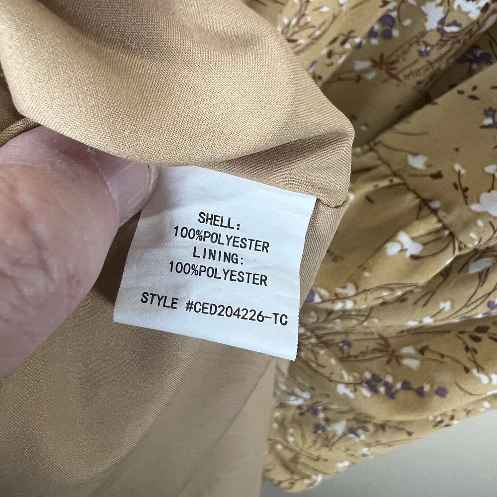 Code‎ Mode Womens Tan Floral Tiered Dress Sz XS Extra Small Cottagecore Natural